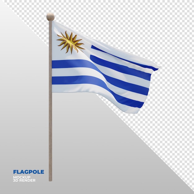 Bandeira de mastro de bandeira texturizada 3d realista do uruguai