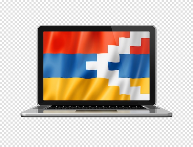 Bandeira de nagornokarabakh na tela do laptop isolada na renderização de ilustração 3d branca