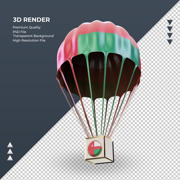 Bandeira de omã de pára-quedas 3d renderizando vista direita