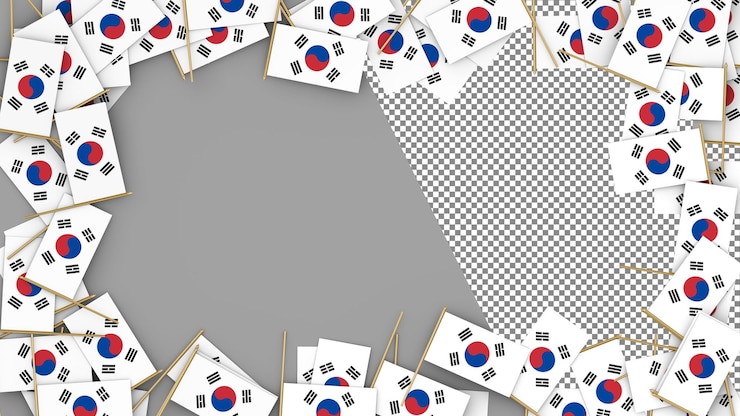 PSD bandeira de papel da coreia do sul espalhada pelo quadro renderização 3d