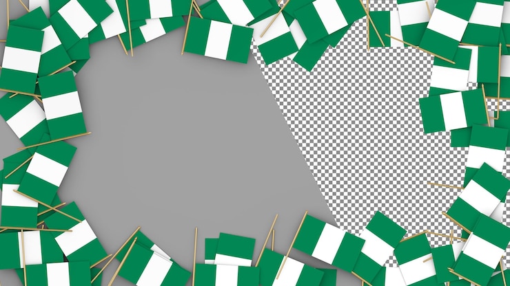 PSD bandeira de papel da nigéria espalhada ao redor do quadro renderização 3d