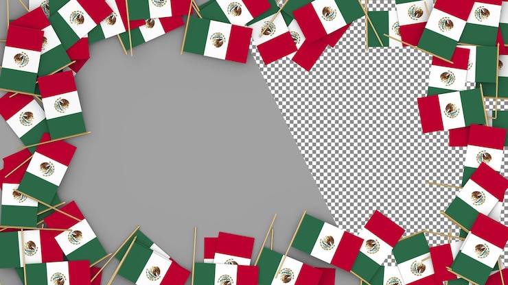 PSD bandeira de papel do méxico espalhada ao redor do quadro renderização 3d
