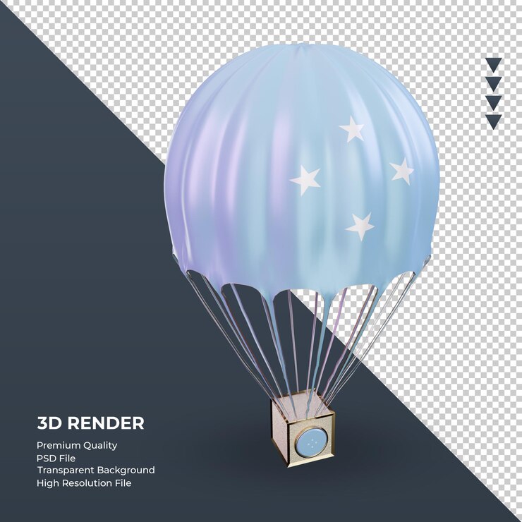 PSD bandeira de pára-quedas 3d da micronésia renderizando a vista esquerda