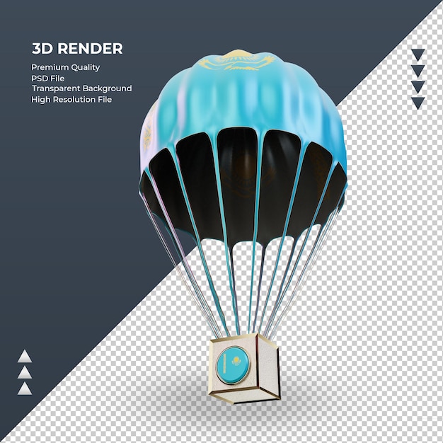 Bandeira de pára-quedas 3D do Cazaquistão renderizando vista direita
