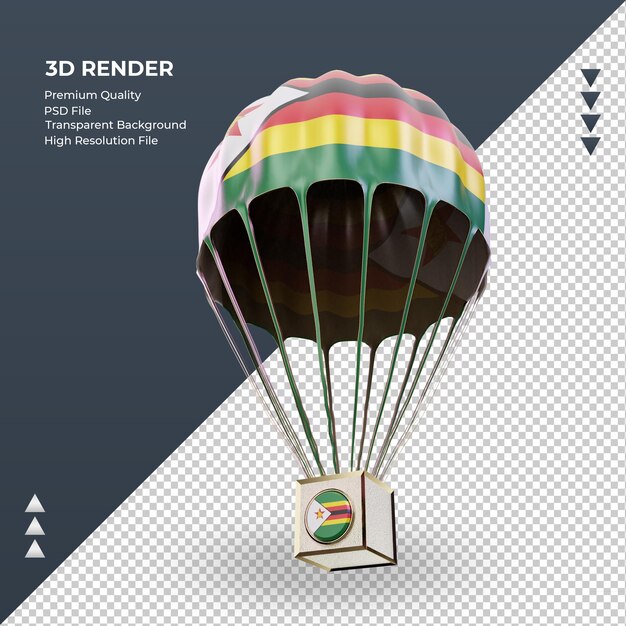 Bandeira de pára-quedas 3d do zimbábue renderizando vista direita