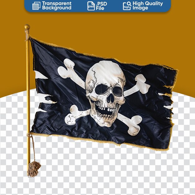 PSD bandeira de pirata com esqueleto e ósos uma fotografia de vento.