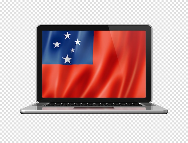 Bandeira de Samoa na tela do laptop isolada na ilustração 3D branca