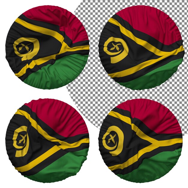 PSD bandeira de vanuatu forma redonda isolada estilo de ondulação diferente textura de colisão renderização 3d