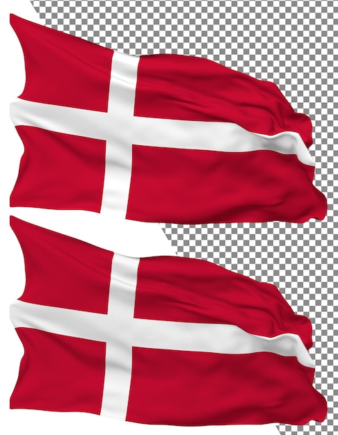 Bandeira de Dinamarca onda aislada textura de golpe plano fondo transparente renderización en 3D