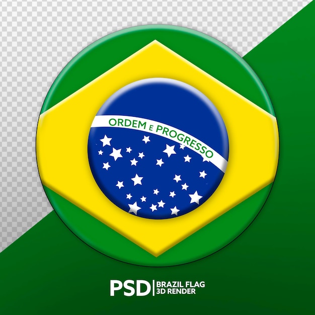 Bandeira do Brasil 3D redonda isolada PSD renderização