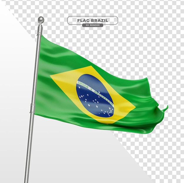 Bandeira do brasil com poste realista em 3d render