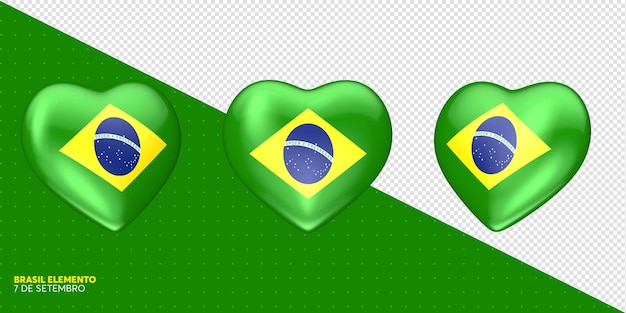 PSD bandeira do brasil de coração em renderização 3d realista