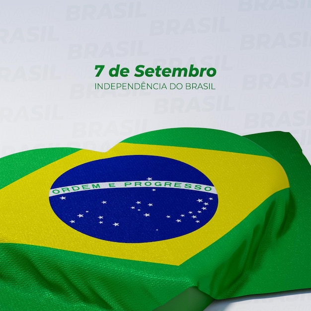 PSD bandeira do brasil em tecido 3d em forma de coração