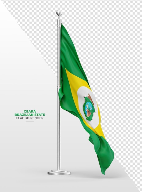 Bandeira do Ceará do estado brasileiro com haste e tecido realista em renderização 3d