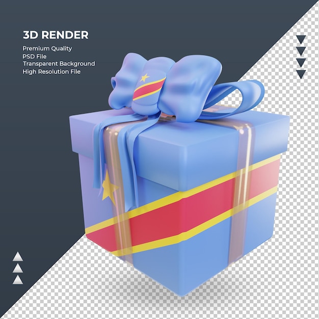 Bandeira do Congo Democrático de presente em caixa 3D renderizando vista direita
