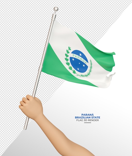 PSD bandeira do estado brasileiro do paraná com haste e tecido realista em renderização 3d