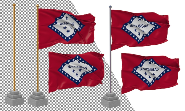 PSD bandeira do estado de arkansas acenando estilo diferente com poste de suporte isolado renderização 3d