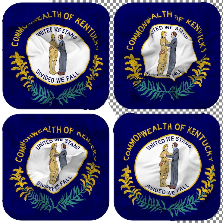 PSD bandeira do estado de kentucky forma de escudeiro isolada estilo de ondulação diferente textura de colisão renderização 3d