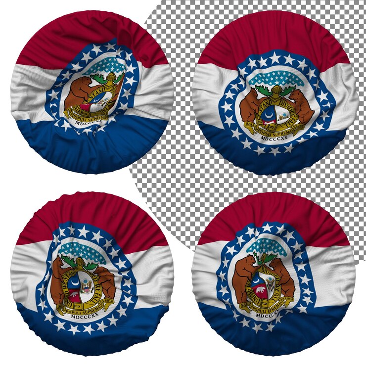 PSD bandeira do estado de missouri forma redonda isolada estilo de ondulação diferente textura de colisão renderização 3d