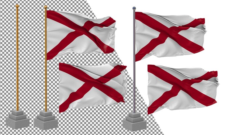 PSD bandeira do estado do alabama agitando estilo diferente com poste de suporte isolado renderização 3d