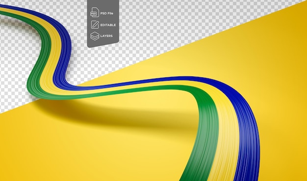 Bandeira do Gabão ondulado cintilante fita do Gabão isolado em fundo amarelo Ilustração 3d