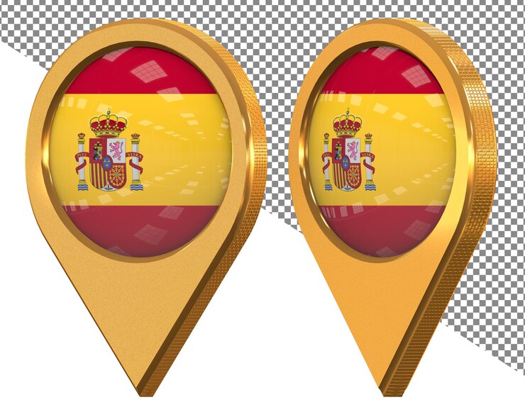 PSD bandeira do ícone de localização da espanha isolada com renderização 3d em ângulo diferente
