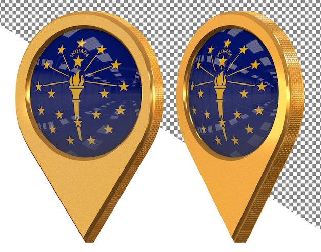 PSD bandeira do ícone de localização do estado de indiana isolada com renderização 3d em ângulo diferente