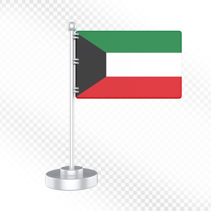 PSD bandeira do kuwait em um suporte de mesa