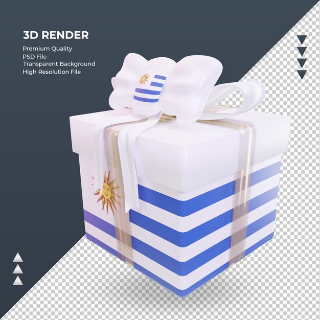 Bandeira do Uruguai presente em caixa 3D renderizando vista direita