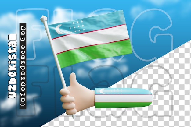Bandeira do uzbequistão segurando a mão ou bandeira do uzbequistão segurando a mão