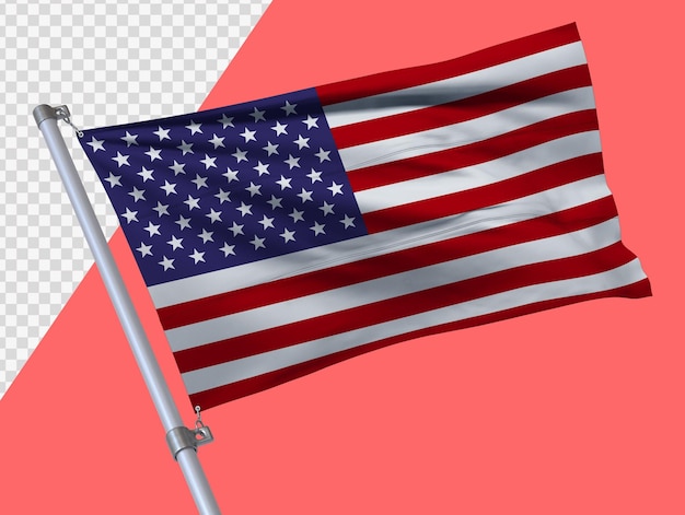 Bandeira dos Estados Unidos em renderização 3D realista Fundo transparente Bandeira de alta qualidade