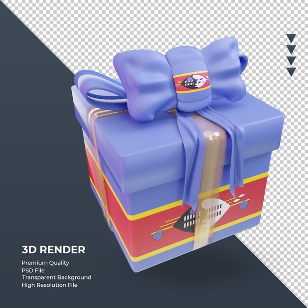 Bandeira Eswatini de presente de caixa 3D renderizando a vista esquerda
