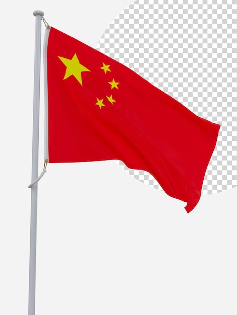 Bandeira nacional da China agitada em postes de aço isolados Bandeira simbólica para o dia da independência Patriotismo Liberdade e Unidade Nacional Com símbolos icônicos do estado em tecido ondulado