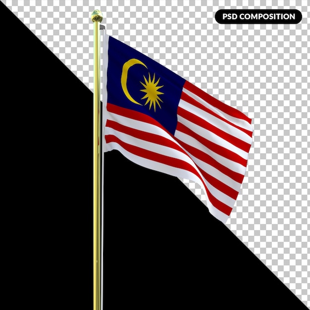Bandeira nacional da Malásia isolada 3d premium PSD