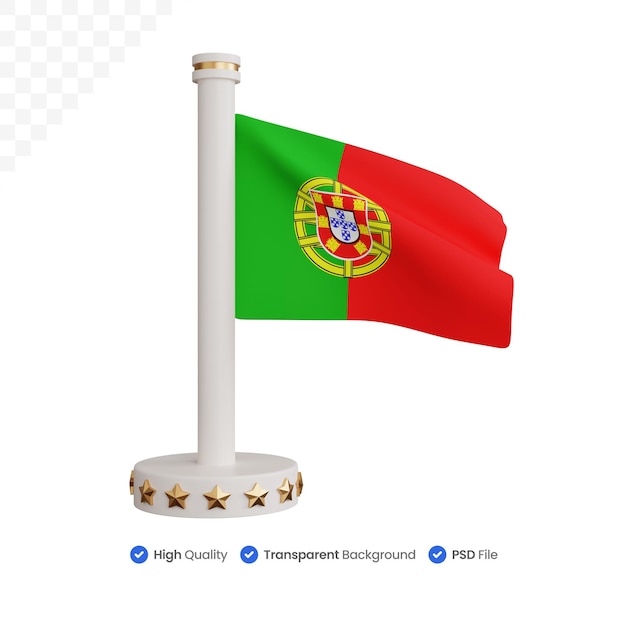 bandeira nacional de portugal renderização 3d isolada