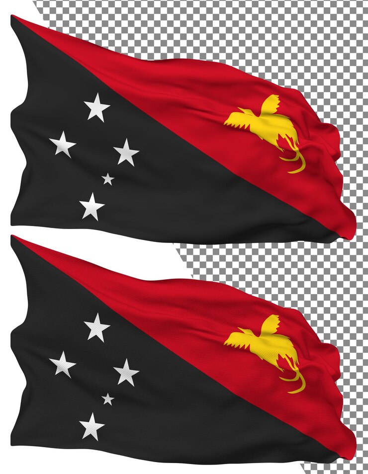 PSD bandeira de papúa nueva guinea ondulada aislada con textura de protuberancia plana y fondo transparente renderización en 3d