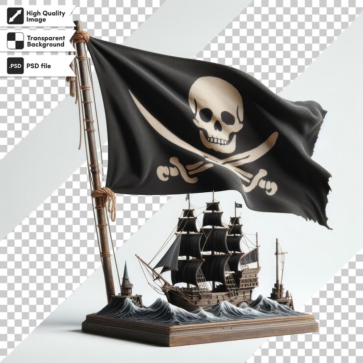 PSD bandeira pirata psd com crânio e ossos cruzados em fundo transparente com camada de máscara editável