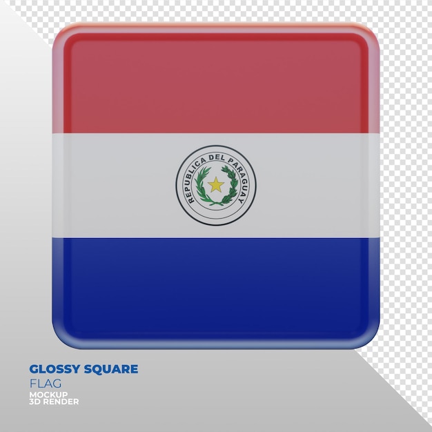 Bandeira quadrada brilhante texturizada 3d realista do paraguai