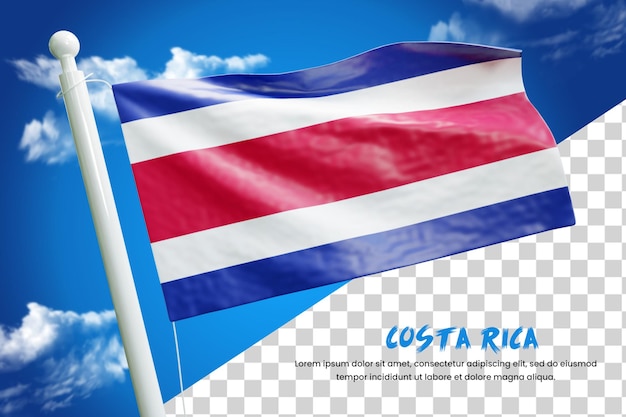 Bandeira realista da costa rica 3d render isolado ou 3d acenando a ilustração da bandeira da costa rica