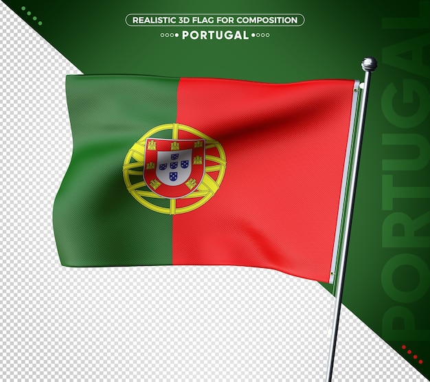 PSD bandeira realista de portugal com textura 3d para composição