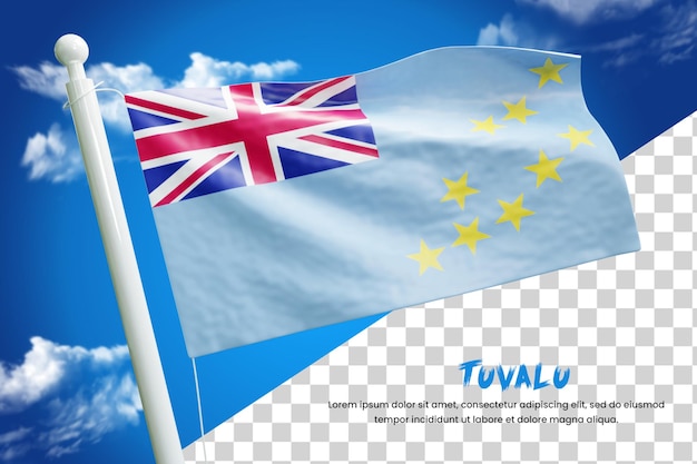 PSD bandeira realista de tuvalu renderização 3d isolada ou ilustração de bandeira acenando 3d de tuvalu