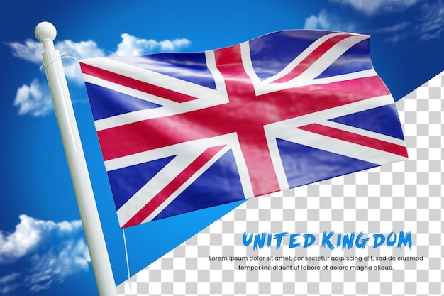 Bandeira realista do reino unido renderização 3d isolada ou ilustração de bandeira acenando 3d do reino unido
