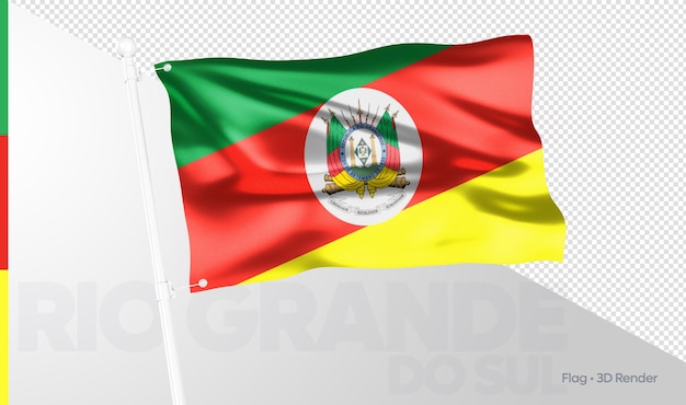 Bandeira realista do Rio Grande do Sul renderização em 3D do estado brasileiro