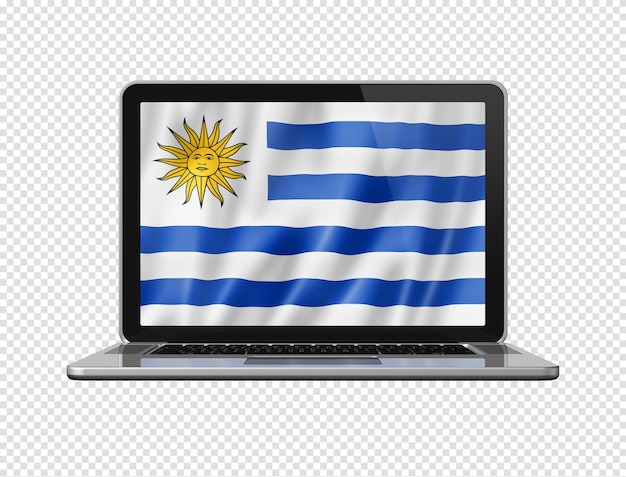 PSD bandeira uruguaia na tela do laptop isolada na ilustração 3d branca