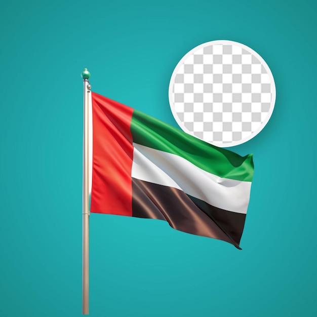 PSD bandeiras 3d realistas dos emirados árabes unidos em postes de aço isolados em fundo transparente