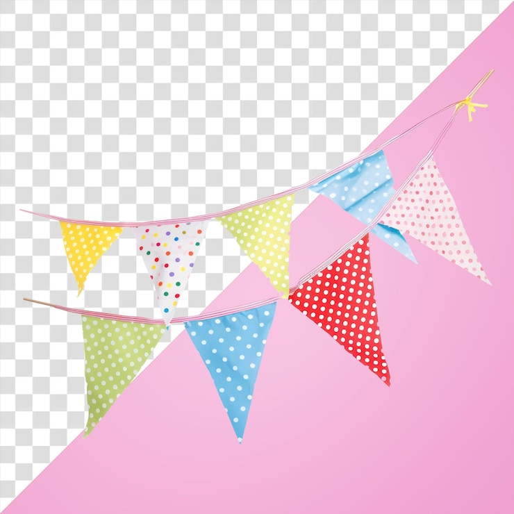 PSD bandeiras de aniversário de png padrão fundo branco corda de roupa