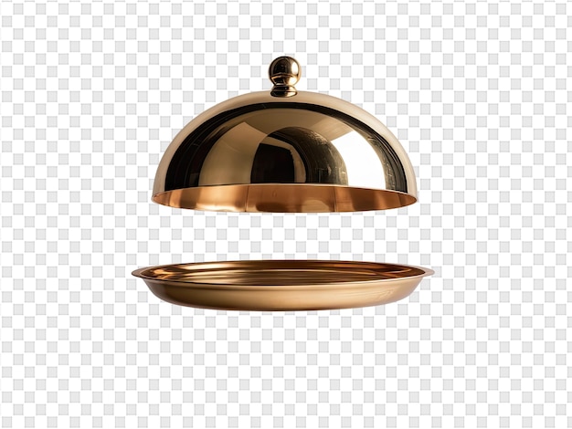 Una bandeja de bronce con una tapa de oro y una tapa de oro