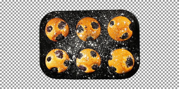 PSD bandeja de muffins com mirtilos em fundo transparente