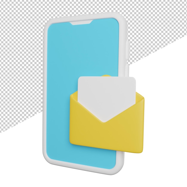 Bandeja de entrada del teléfono Vista lateral del mensaje Ilustración del icono de renderizado 3d sobre fondo transparente