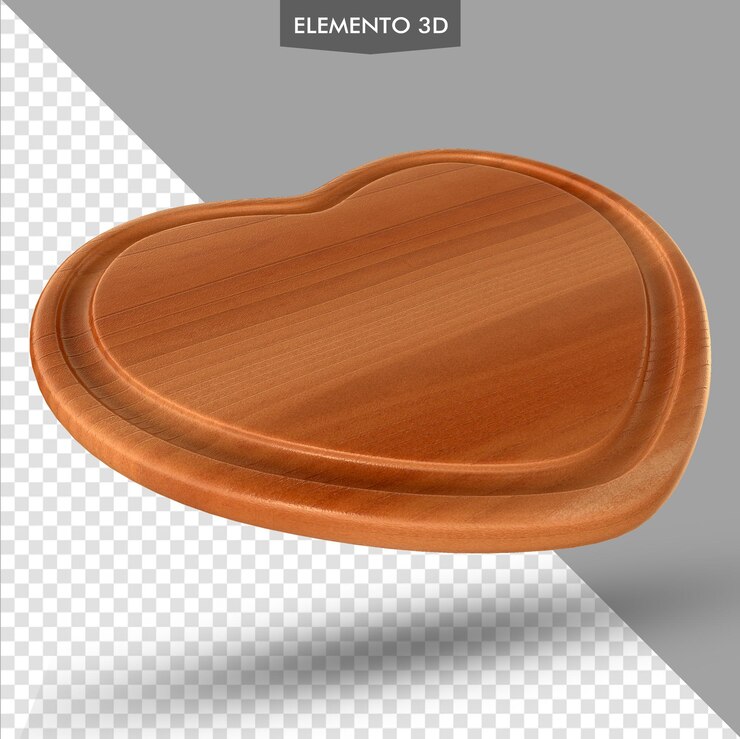 PSD una bandeja de madera con una bandeja en forma de corazón que dice elemento 3d.